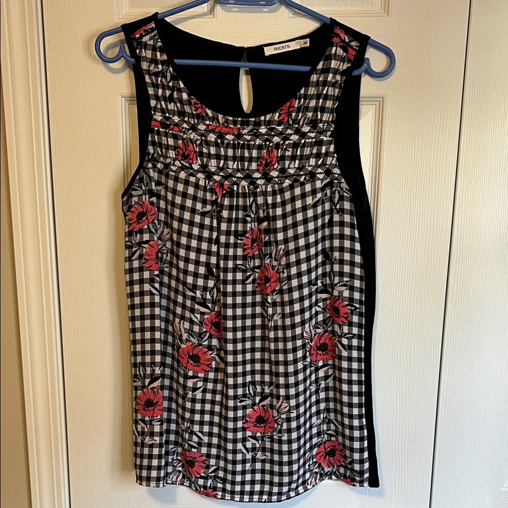 Ricki’s Black and White sleeveless top with Pink Floral Design